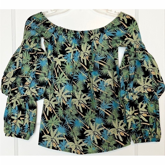 NWT PETERSYN 70s Off Shoulder Dark Tropical Renaissance Puffed Long Sleeve Top S - Picture 5 of 8